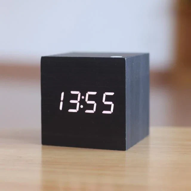 Digital Wooden Alarm Clock with LED Display – Minimalist and Modern