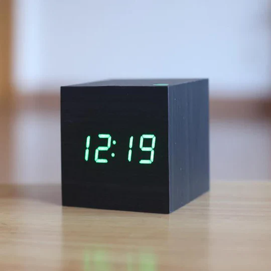 Digital Wooden Alarm Clock with LED Display – Minimalist and Modern