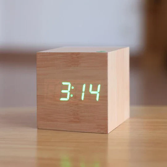 Digital Wooden Alarm Clock with LED Display – Minimalist and Modern