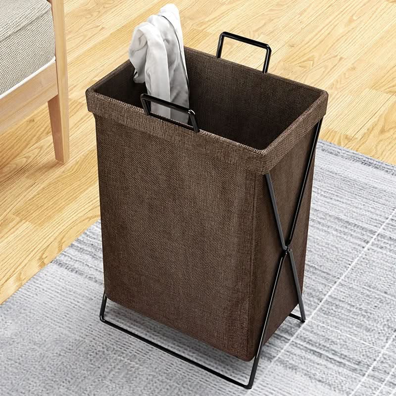 Foldable Laundry Basket with Metal Frame and Woven Fabric Storage Bag