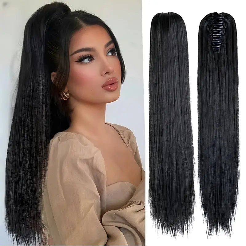 Ponytail Hair Extension with Synthetic Fibres and Claw Clip Attachment