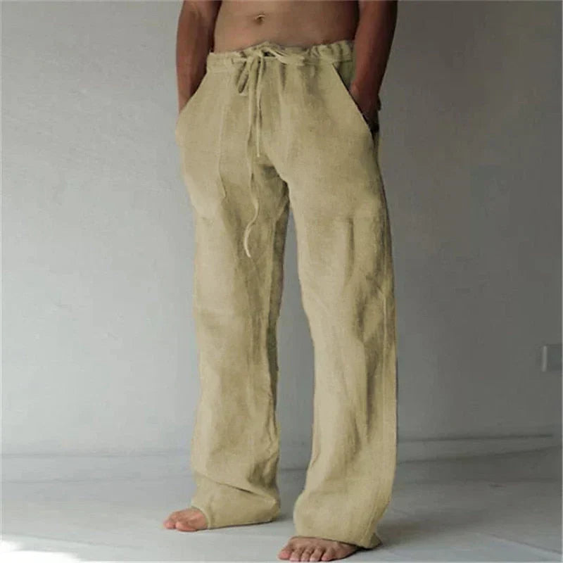 Linen Pants Men with Baggy Fit and Elastic Waistband