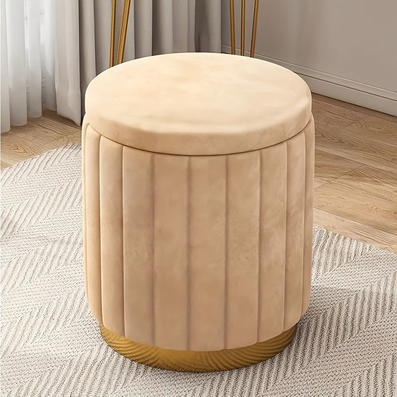 Nordic Chic Storage Ottoman – Stylish Round Pouf with Storage and Mirror Finish