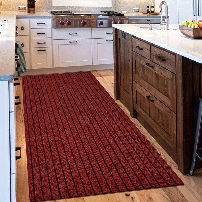 Ribbed Hallway Runner Rug with Rubber Backing and Low Pile Finish