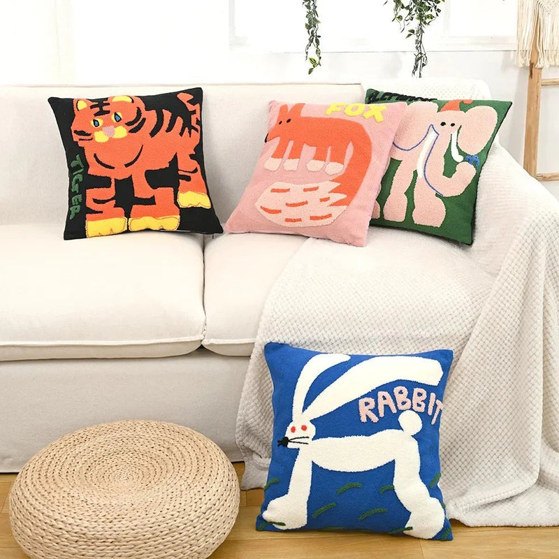Nordic Embroidered Animal Cushion Cover with Textured Design