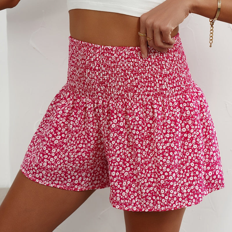 Lightweight Ladies' Summer Shorts with Floral Print and Comfortable Elastic Waist