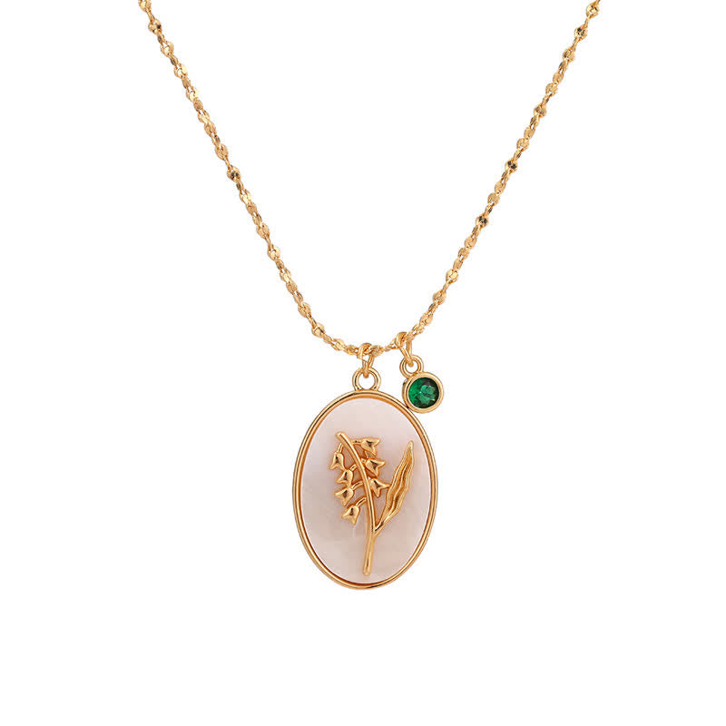 Necklace with Birth Flower Pendant and Decorative Birthstone