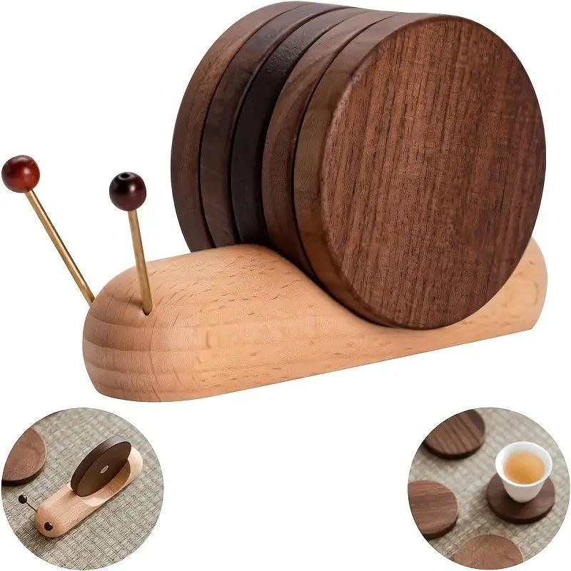 Wooden Coaster Set with Log Design for Table Protection