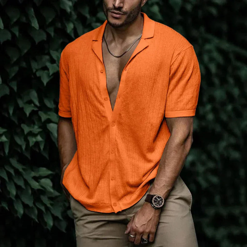 Linen Shirt for Men with Button Closure and Breathable Knit