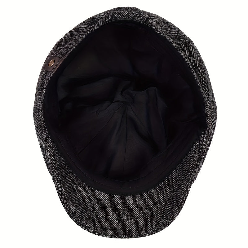 Men's Retro Flat Cap with Herringbone Pattern – Vintage Look Accessory