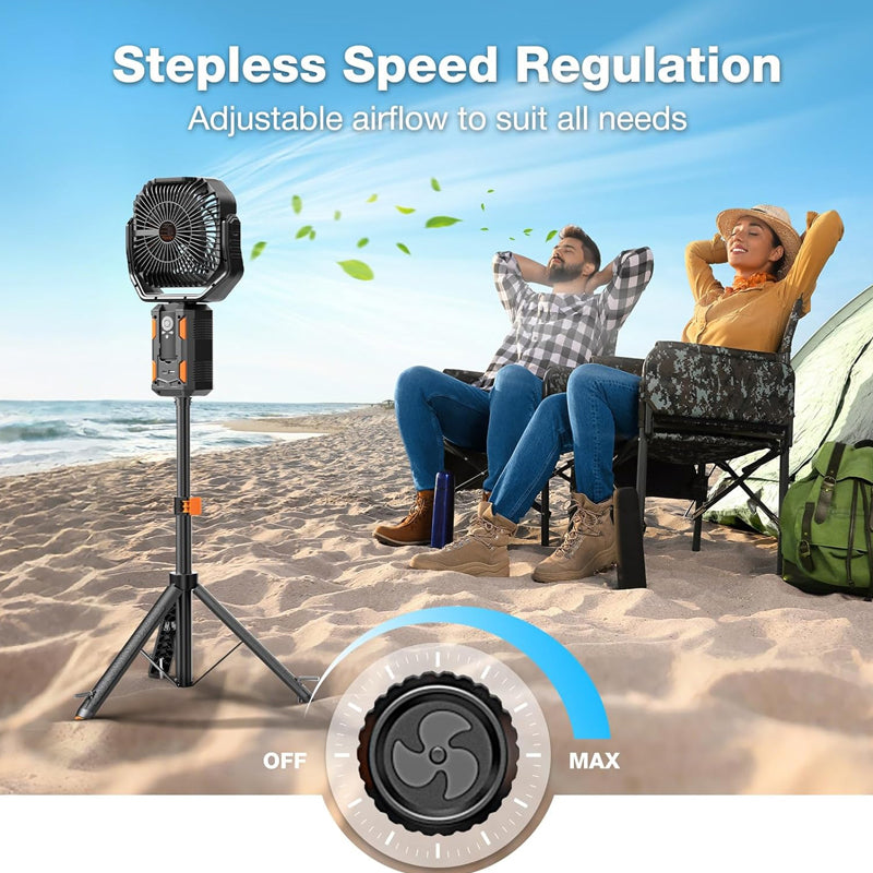 Rechargeable Camping Fan with Tripod & LED Lantern