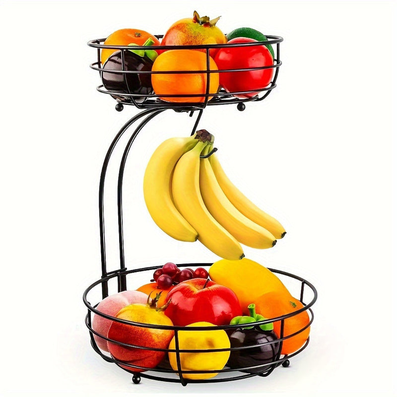 2-Tier Fruit Bowl with Banana Holder – Metal Kitchen Organiser