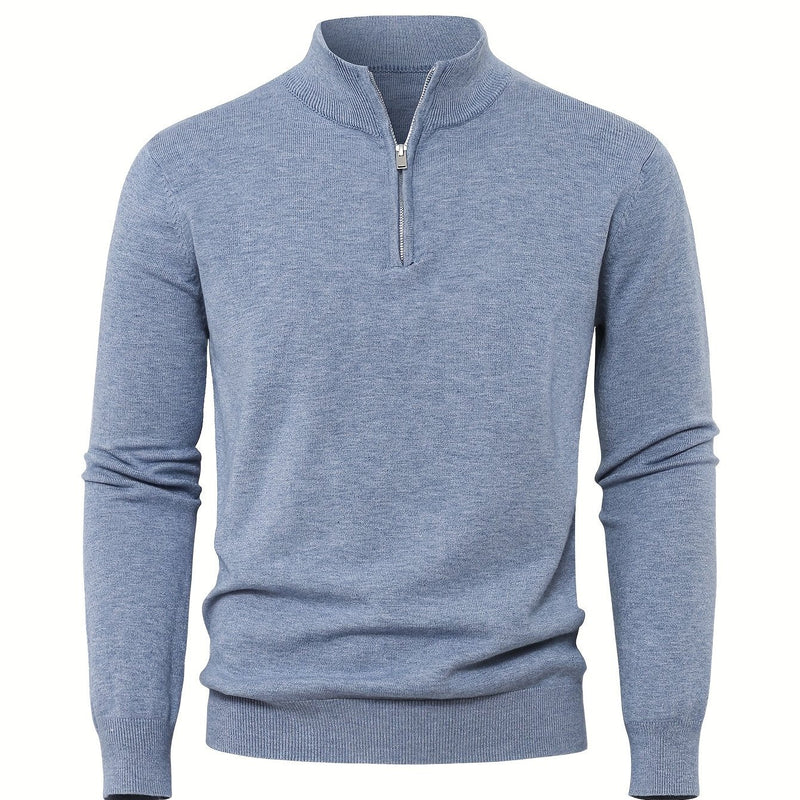 Men's Knitted Jumper with Half Zip – Warm High-Neck Style for Autumn and Winter