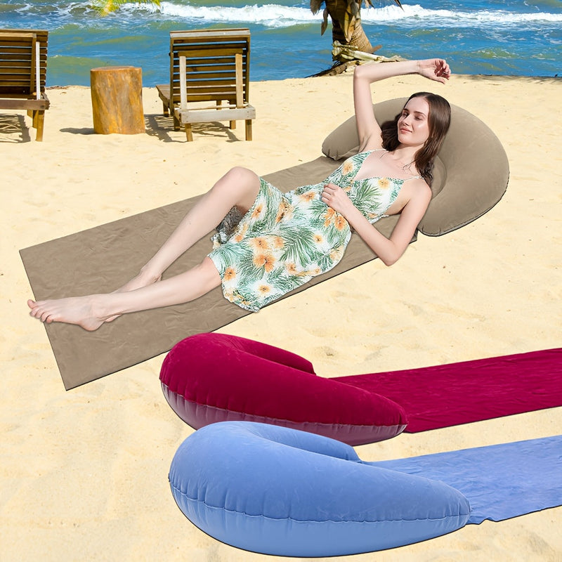 Comfortable Inflatable Beach Mat with Headrest for the Beach and Camping