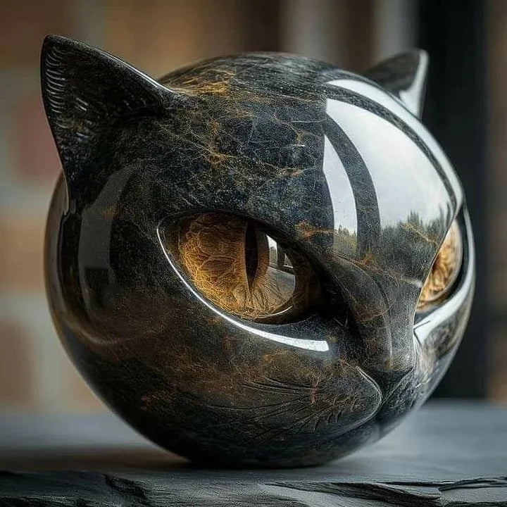 Decorative Cat Head Resin Sculpture with Glossy Finish