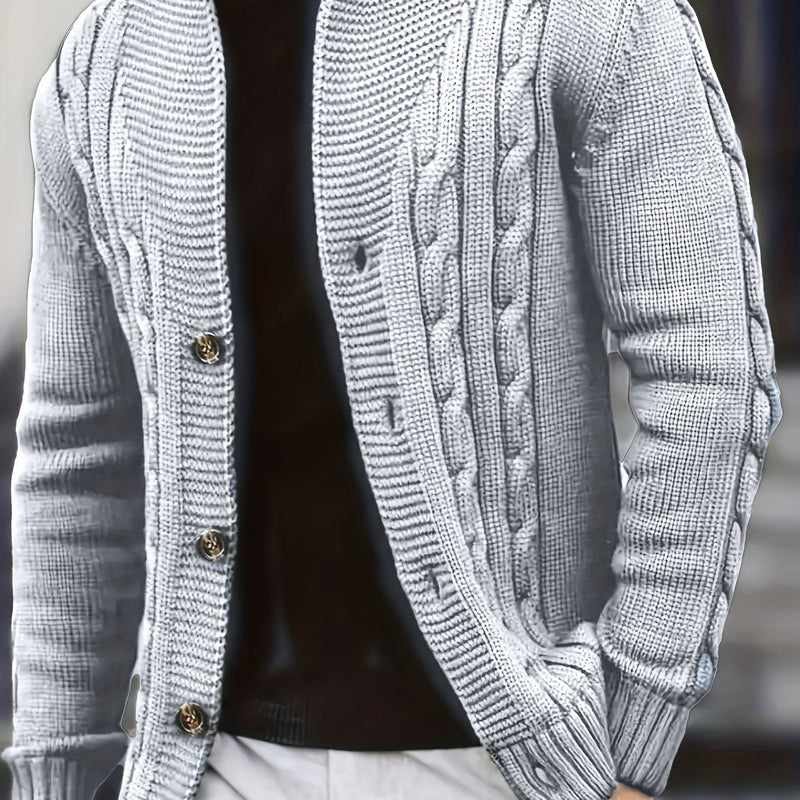Men's Cable Knit Cardigan with V-Neck – Comfortable and Versatile