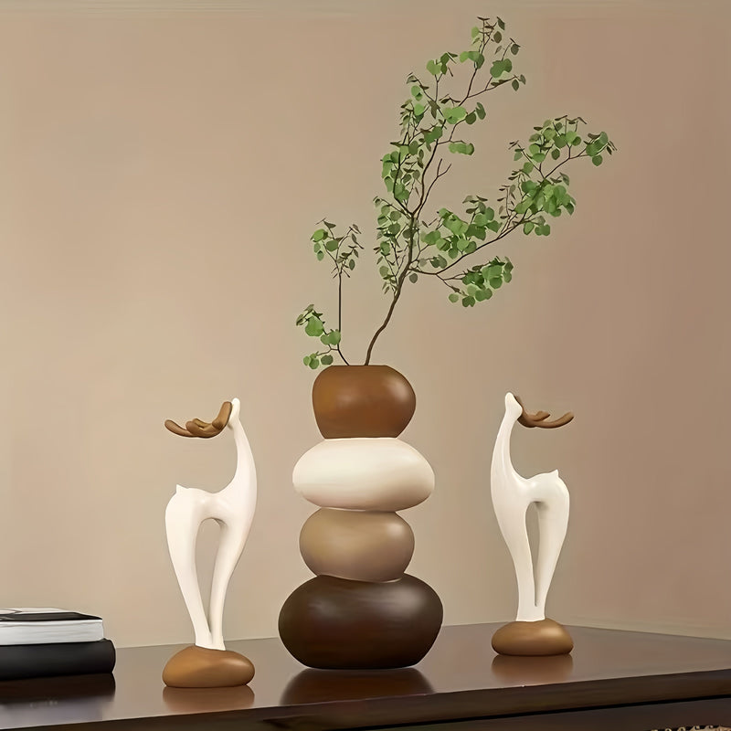 Decorative Resin Vase Set with Sculptural Stone Design for Interiors