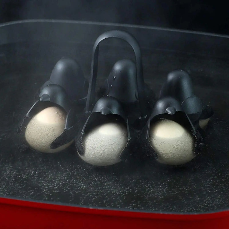 Six-Egg Penguin-Shaped Cooking Holder with Cool-Touch Handle
