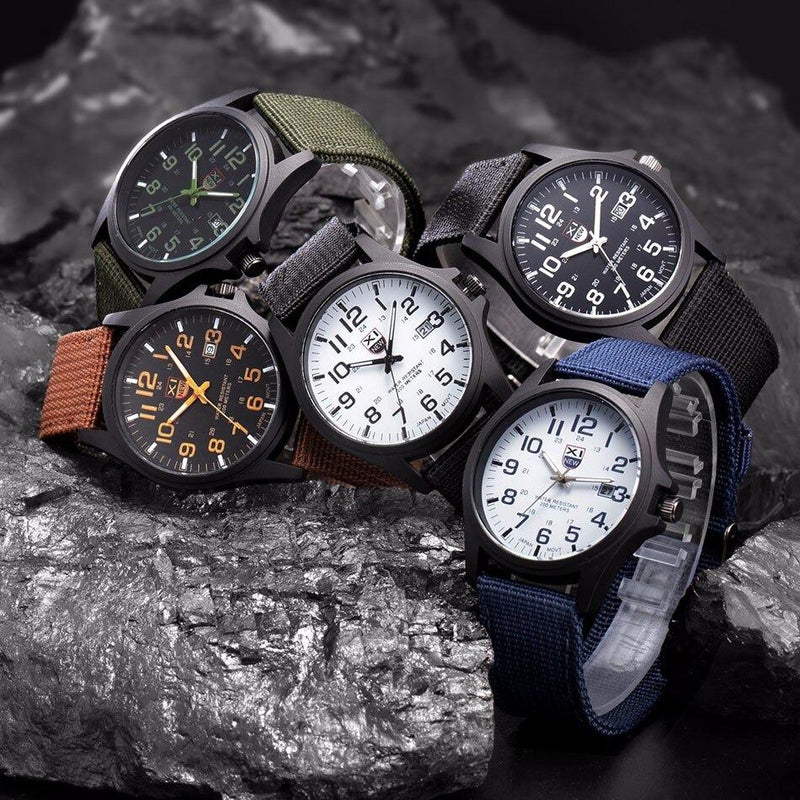 Robust Water-Resistant Men's Watch with Military Design and Date Function
