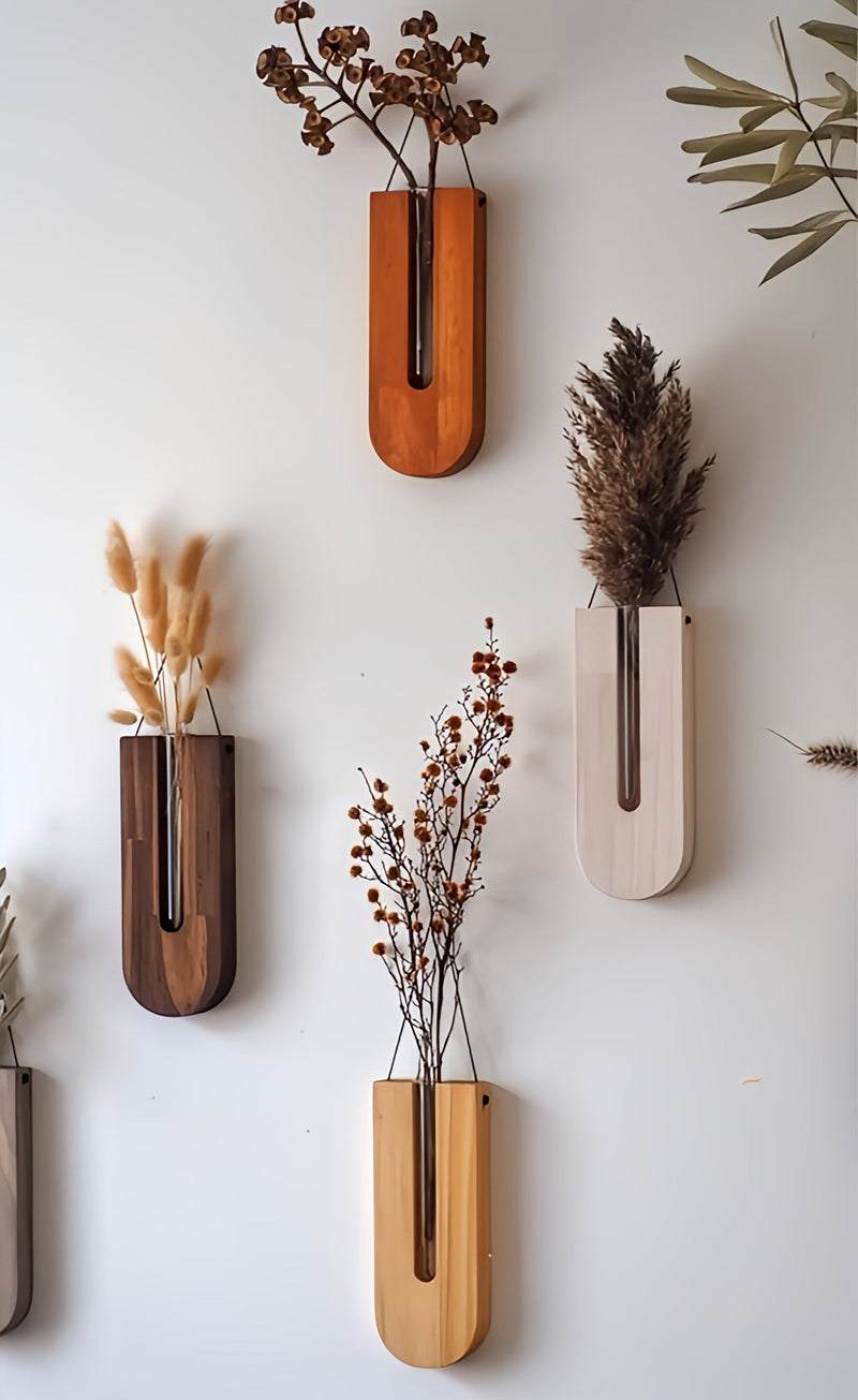 Wooden Wall Plant Holder Set for Houseplants with Minimalist and Natural Design