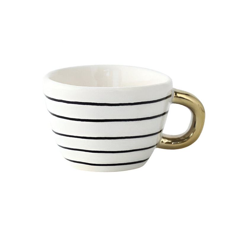 Geometric Ceramic Mug with Gold-Tone Handle for Coffee, Tea and Espresso