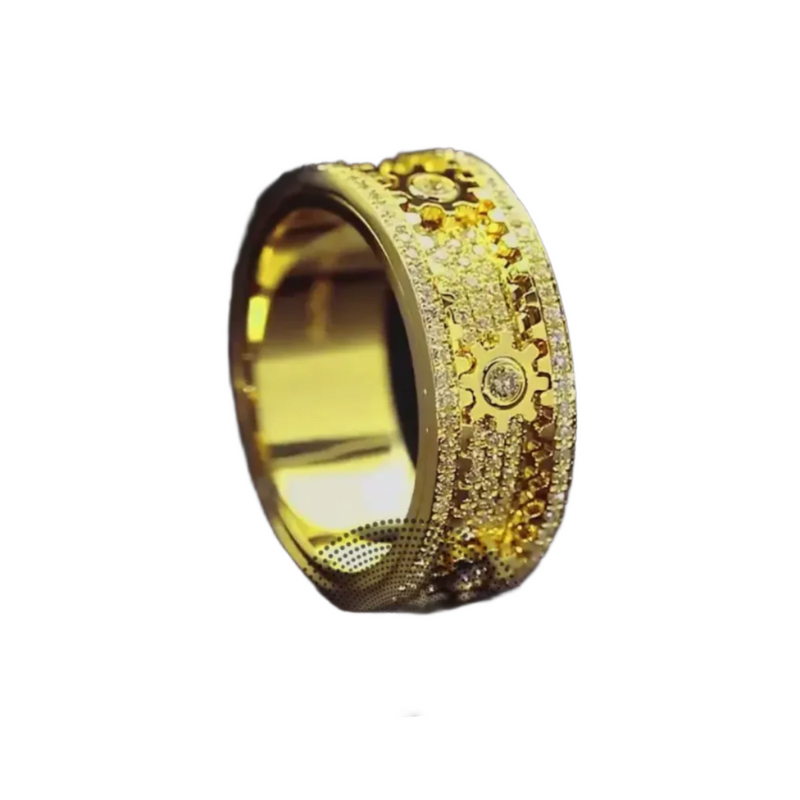 Decorative Zirconium Band Ring with Textured Layered Design