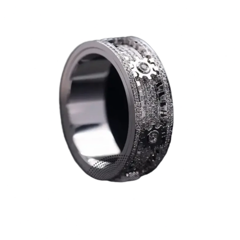 Decorative Zirconium Band Ring with Textured Layered Design