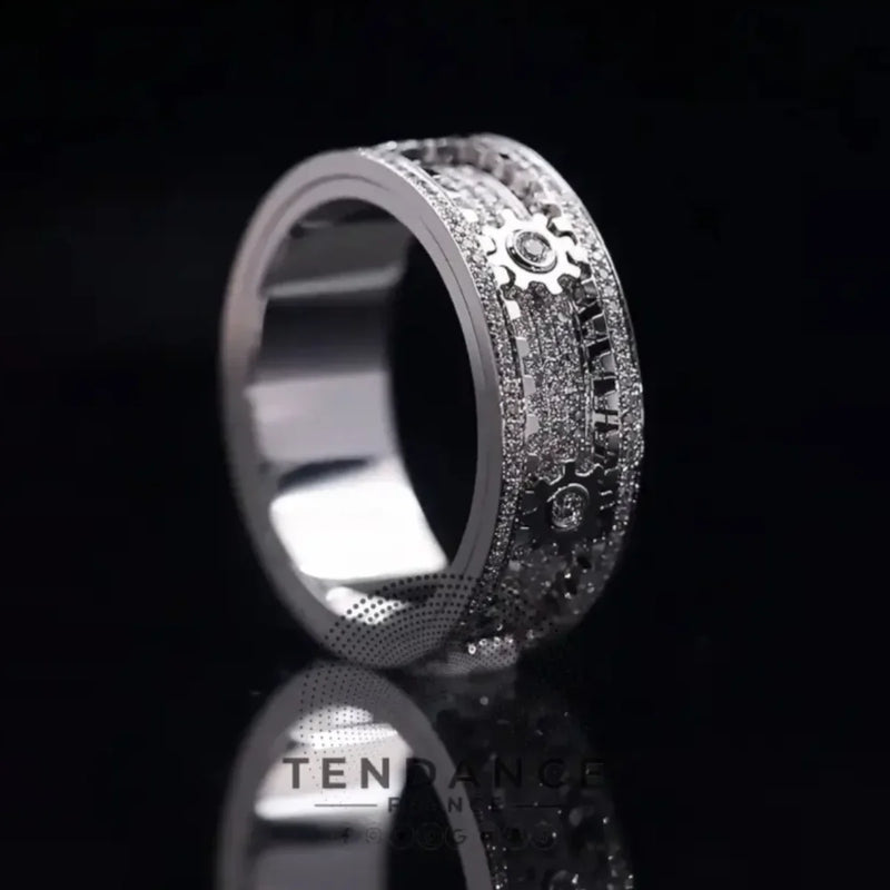 Decorative Zirconium Band Ring with Textured Layered Design