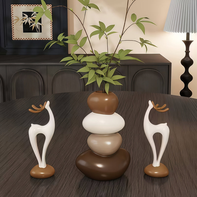 Decorative Resin Vase Set with Sculptural Stone Design for Interiors