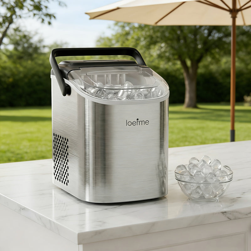 Portable Ice Cube Maker with Quick Ice Production and Handy Carry Handle