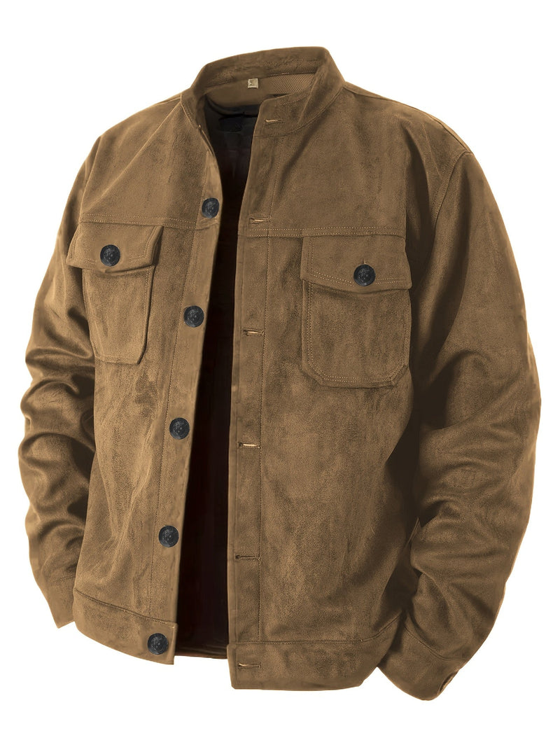 Men's Casual Jacket with Buttons and Stand-Up Collar – Vintage Work Jacket for Spring and Autumn