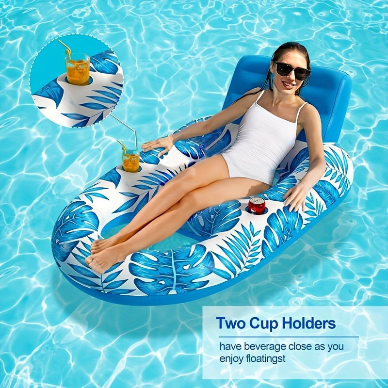 Inflatable Pool Lounge with Backrest and Cup Holders for Relaxed Floating