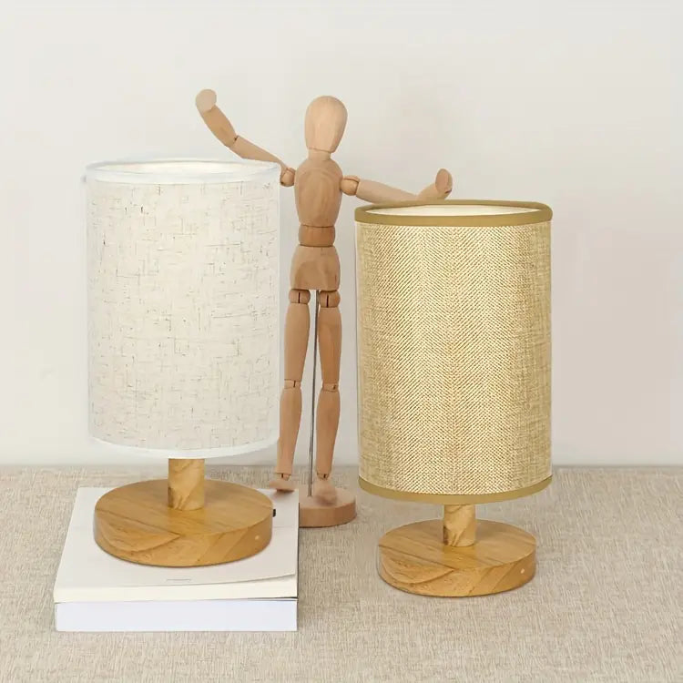 Minimalist Table Lamp with Wooden Base and Fabric Shade for Atmospheric Light