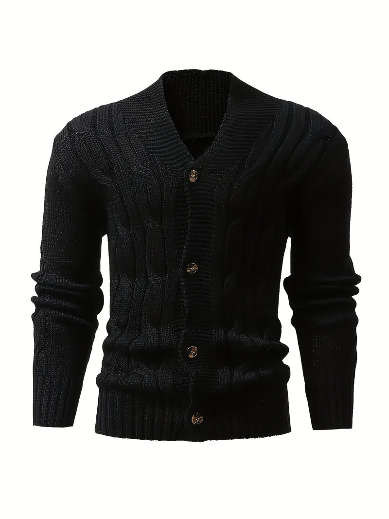 Men's Cable Knit Cardigan with V-Neck – Comfortable and Versatile