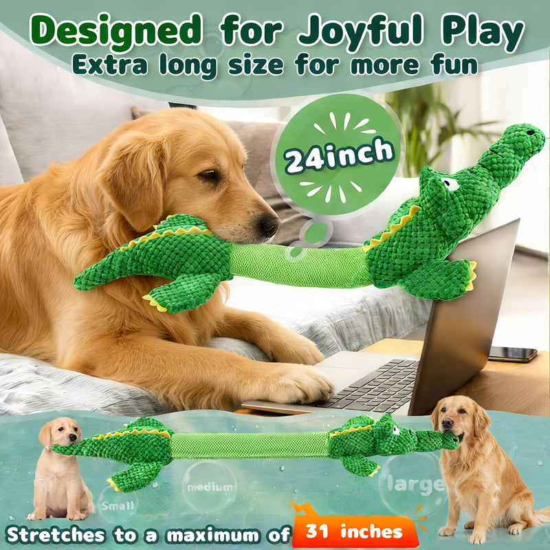 Sturdy Crocodile Dog Toy with Squeaker for Tug-of-War and Interactive Play