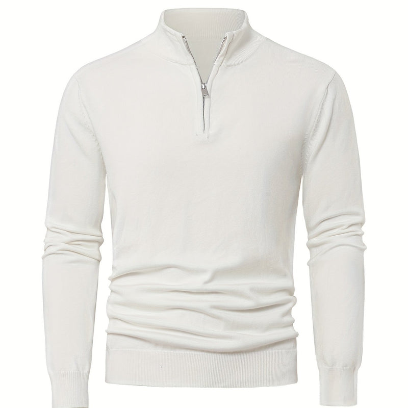 Men's Knitted Jumper with Half Zip – Warm High-Neck Style for Autumn and Winter