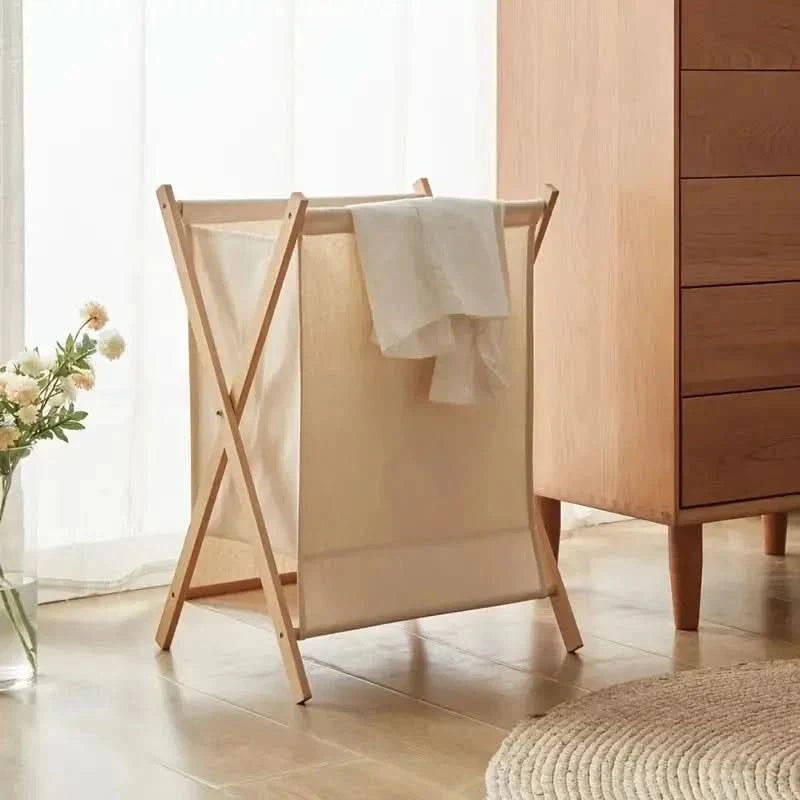 Foldable Wooden Laundry Basket with Fabric Bag for Stylish Laundry Storage