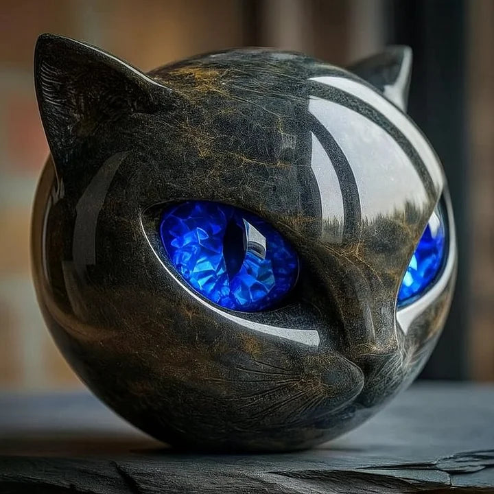 Decorative Cat Head Resin Sculpture with Glossy Finish