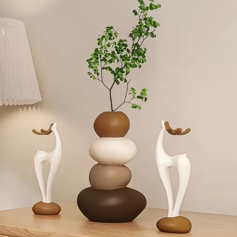Decorative Resin Vase Set with Sculptural Stone Design for Interiors