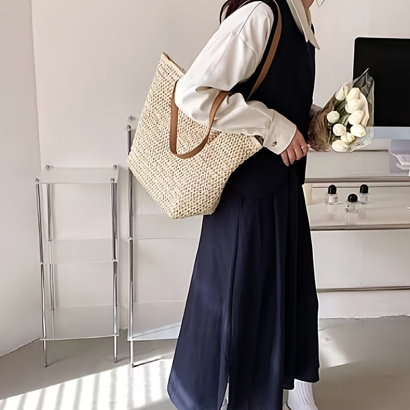 Beach Bag French Straw Tote Bag Spacious Woven Summer Bag