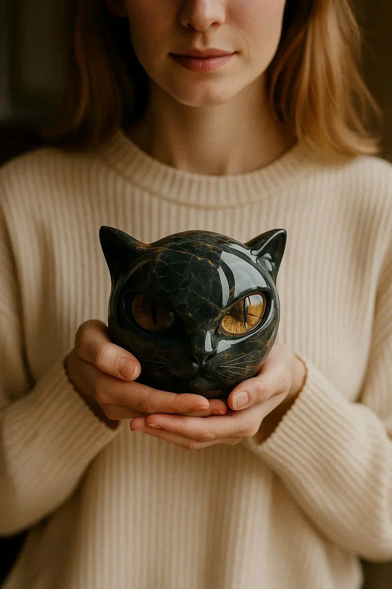 Decorative Cat Head Resin Sculpture with Glossy Finish