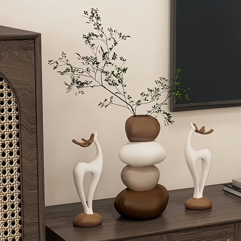 Decorative Resin Vase Set with Sculptural Stone Design for Interiors