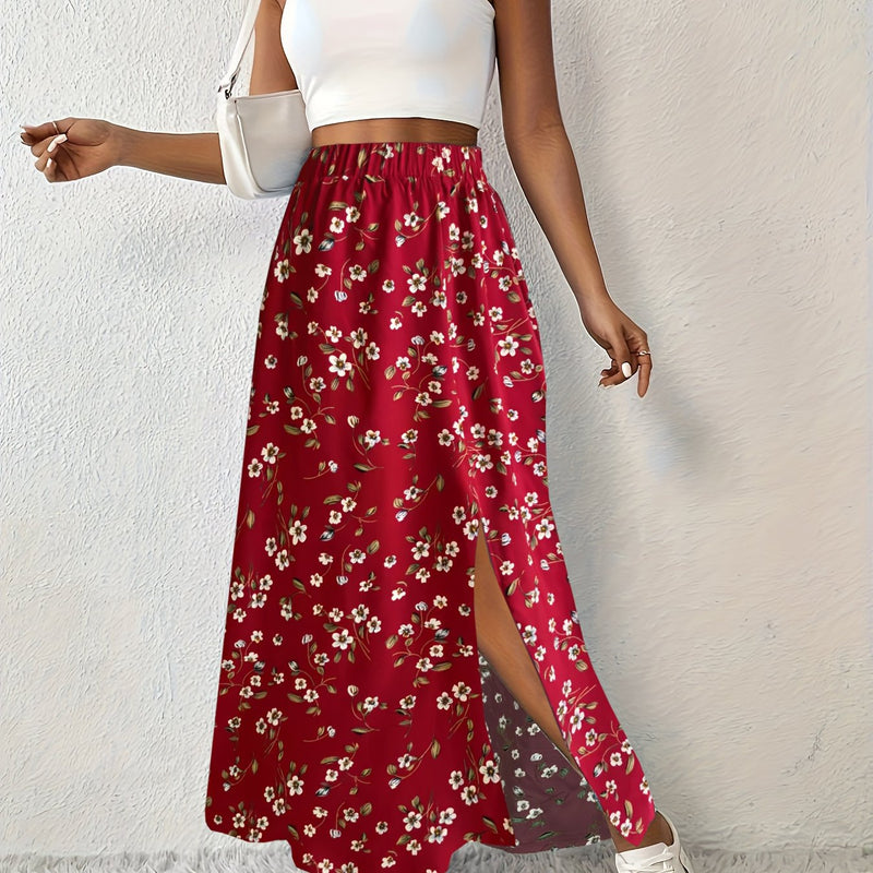 Elegant Summer Maxi Skirt with Floral Print and Airy Split for Women