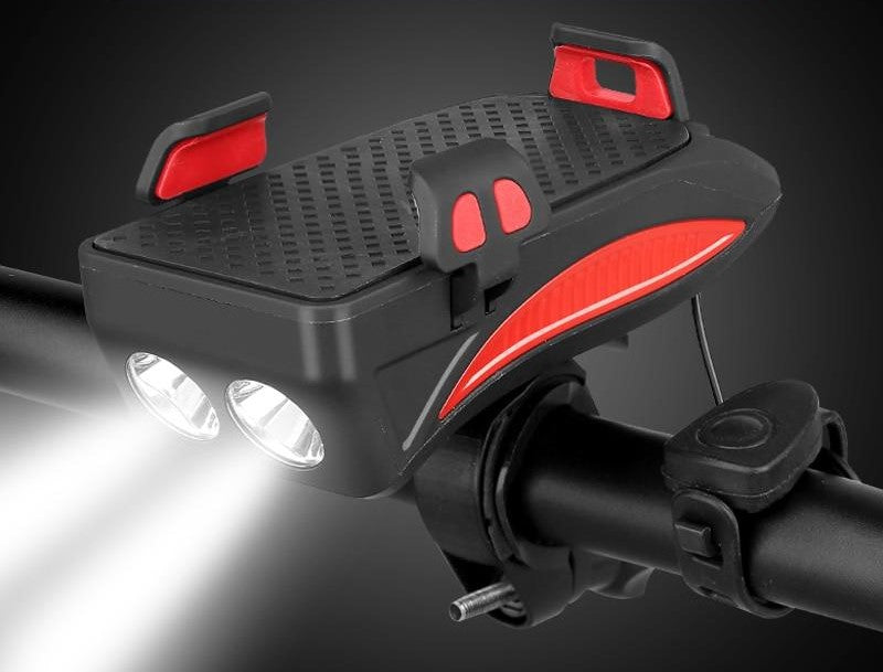 Bicycle Phone Holder with Twin LED Lights, Horn and USB Power Bank