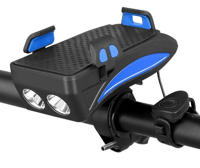 Bicycle Phone Holder with Twin LED Lights, Horn and USB Power Bank
