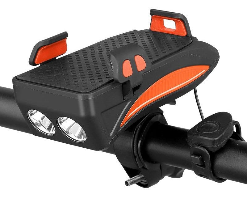 Bicycle Phone Holder with Twin LED Lights, Horn and USB Power Bank