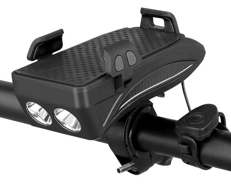 Bicycle Phone Holder with Twin LED Lights, Horn and USB Power Bank