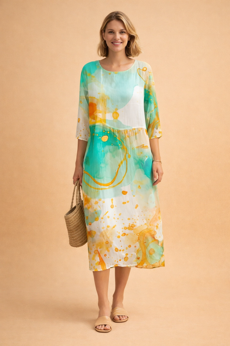 Ladies Elegant Midi Dress with Floral Print and Airy Fit