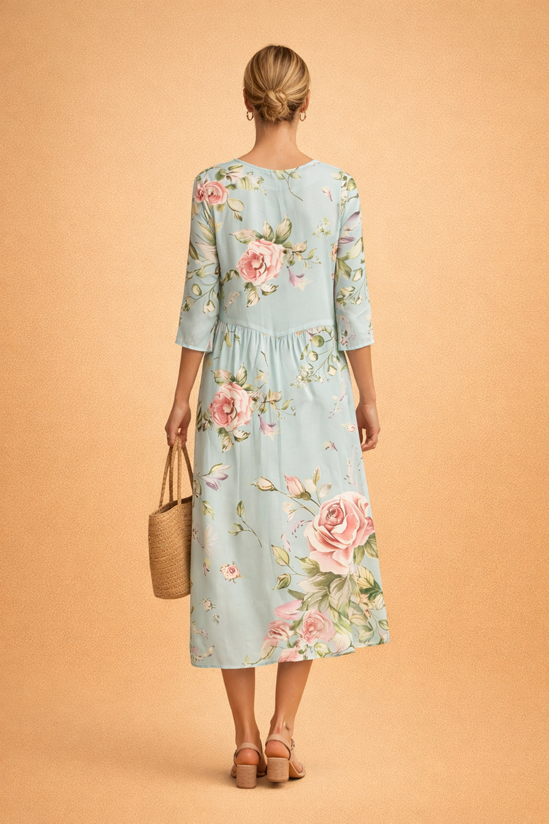 Ladies Elegant Midi Dress with Floral Print and Airy Fit