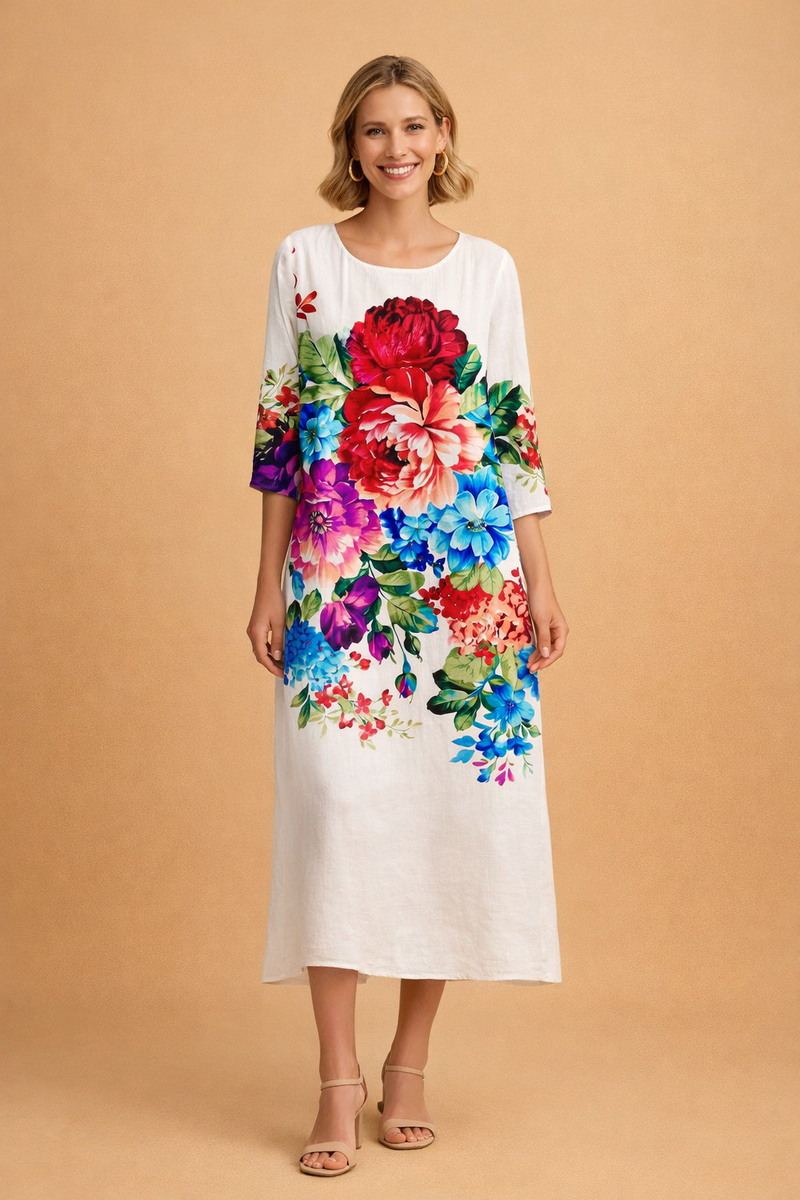 Ladies Elegant Midi Dress with Floral Print and Airy Fit